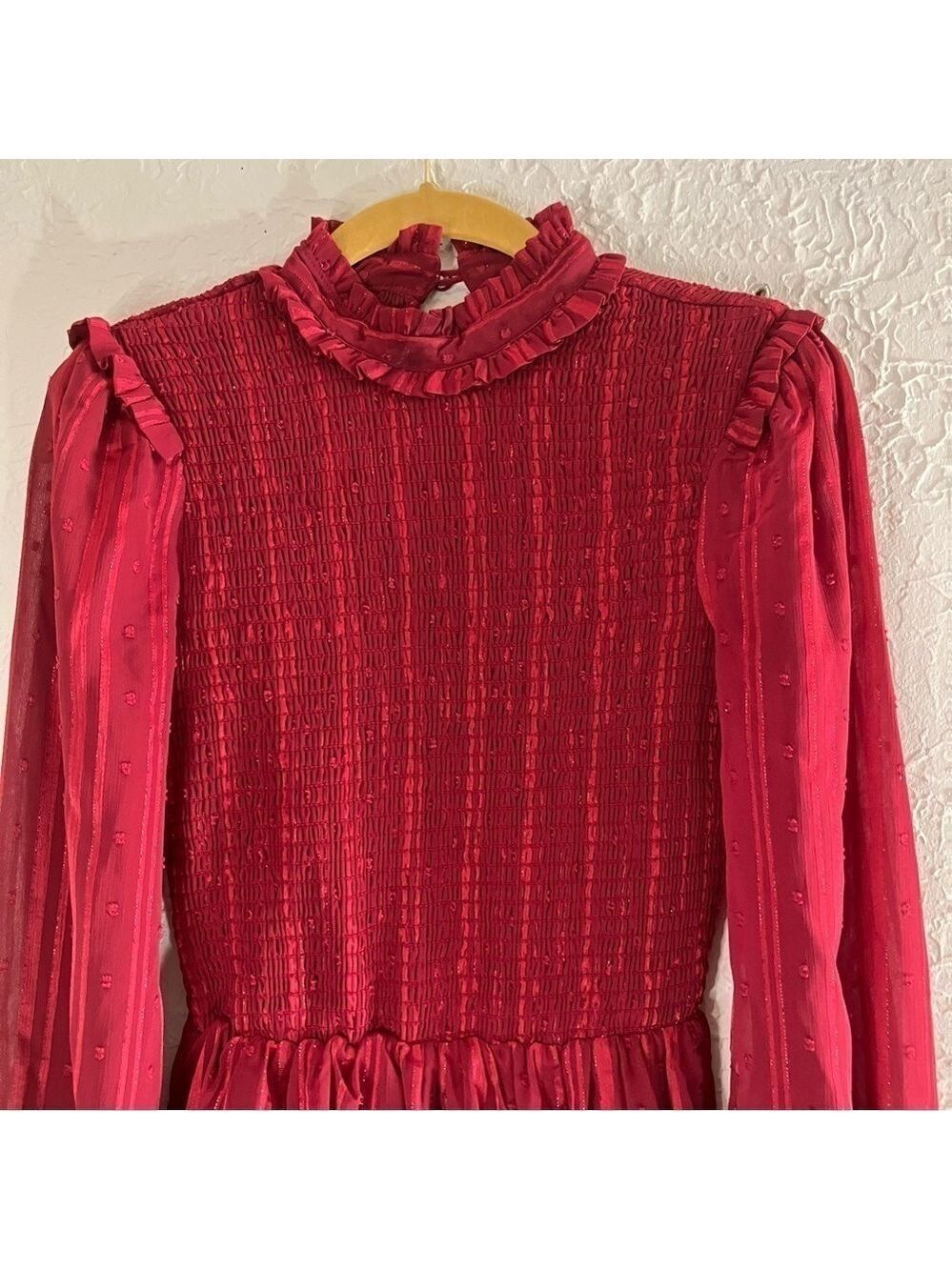 Lulu’s Cheerful Charmer Wine Red Lurex Long Sleeve Mini Dress - Picture 4 of 13